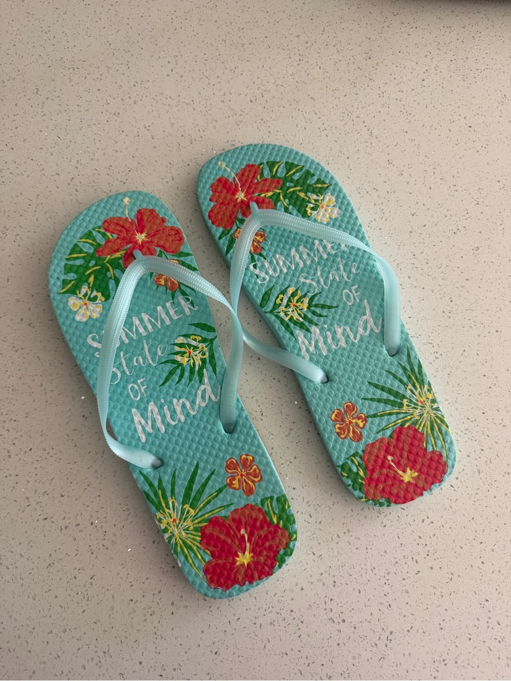 Tropical Floral Flip Flops Turquoise Hibiscus Sandals Size 9/10 NWOT